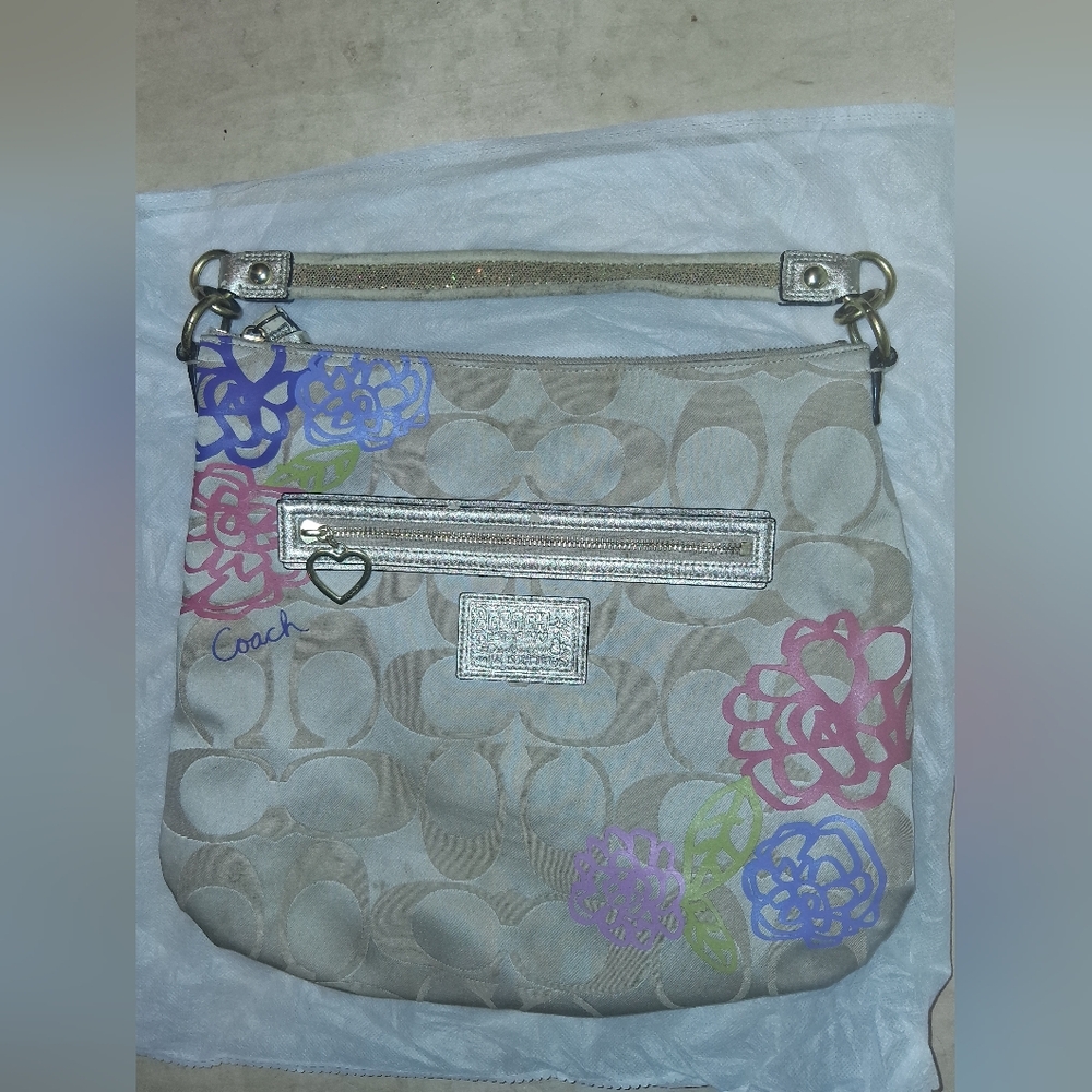 Coach Poppy Daisy Gold Logo Jacquard Crossbody Bag #F20791 W/Dust Bag - Picture 7 of 10